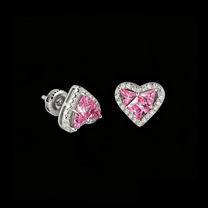 Pink Cubic Zirconia Accents Gold 925 Sterling Silver Heart Stud Earrings Wedding Gift Wholesale Low MOQ Bulk Orders for