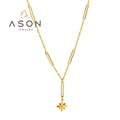 Ason Fashion Stainless Steel 18k Gold Plated Long Chain Women Charm Necklace Jewelry Hexagram Star Pendant Necklace with Zircon MegaBDM