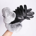 MWFur Fashion Rex Rabbit Fur Gloves Touchscreen Fashion Mittens Leather Gloves Touchscreen