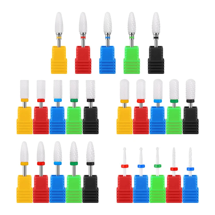 Felice FLS-NDB-015 White Ceramic Nail Art Drill Bits for Manicure/Pedicure-Easy Apply Cutter File Electric Machine Accessories