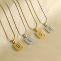Fashion Rectangle Tag 18K Gold Plated Stainless Steel Hollow Initial Letter Necklace