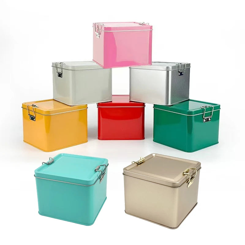 120*120*95mm Lock Buckle Tin Box Food Grade Recycled Materials Chewing Gum Jelly Candy Tea Snack Chocolate Macaron Container
