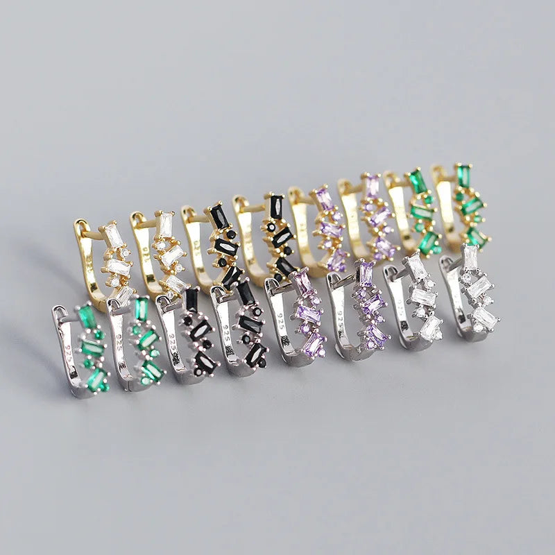 New Light Luxury 925 Sterling Silver U Shape Zircon Earrings 18k Gold Plated CZ Hoop Earring for Women