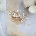 SLBRIDAL Handmade Rhinestone Crystal Freshwater Pearls Flower Bridal Hair Comb Hair Pin Set Wedding Hair Accessory Women Jewelry