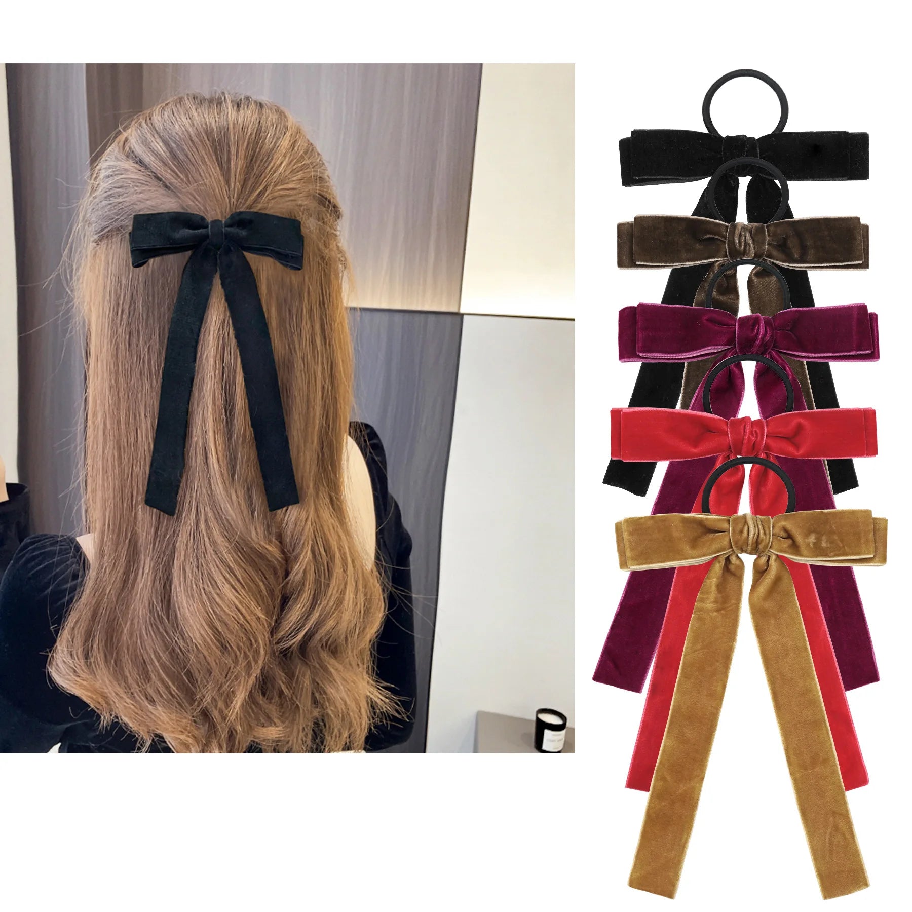 High quality Customized French Retro Velvet Hair Ties Black Velvet Senior Bow Hair Rope Great Gift for Your Loved