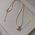 Natural Pearl Strawberry Quartz Moon Necklace Choker Initial Hand Made Healing Crystal Accessory Jewelry