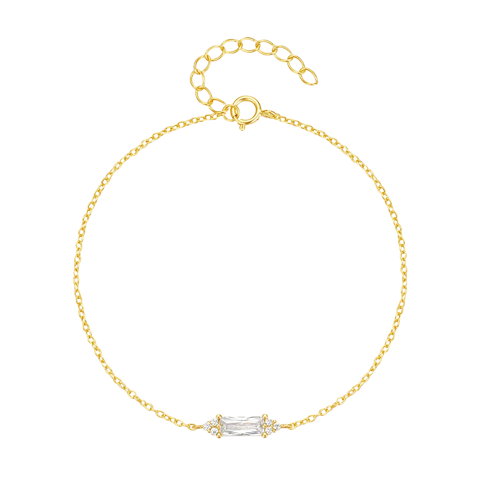 Fashion Jewelry 925 Sterling Silver Friendship Bracelets Rectangle square White Green Diamond Gold Plated Bracelets Women
