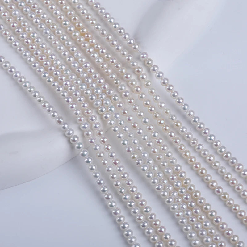 Original 4-4.5mm  Natural White Chinese Akoya Round Freshwater Pearl Strands