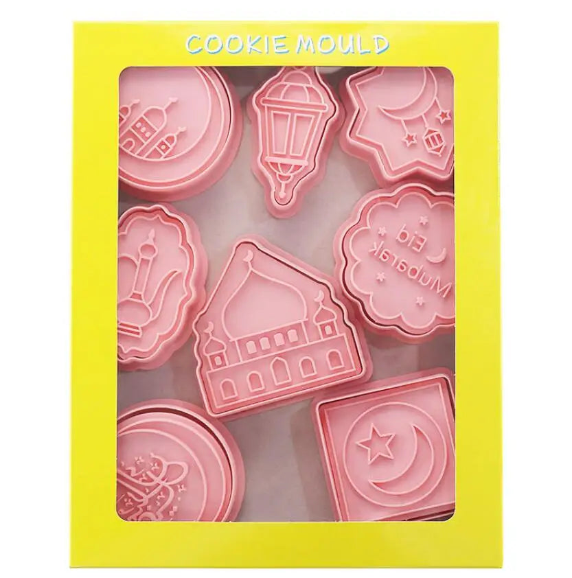 8pcs Set of PP Plastic Biscuit Mould 3D Moon Castle Star Design Ramadan Islamic Muslim EID Mubarak Baking Tool Cookie Tools