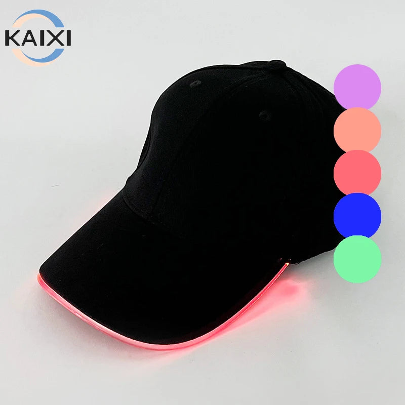 Wholesale Luminous Cotton Fiber Optic Peaked Cap Stage Performance Baseball Cap for Music Festivals