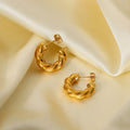Fashion Luxury Stainless Steel Women Earrings Bold Fried Dough Twist C Shape 18k Gold Earrings