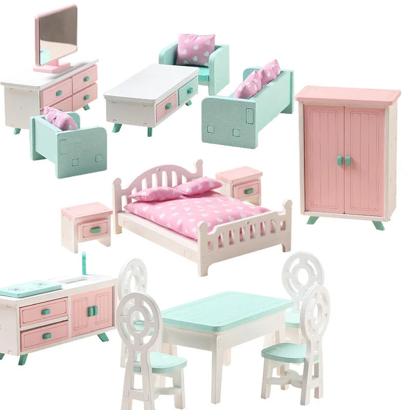 Hot Sale Wooden Mini Furniture Living Room Bedroom Dinning Room Children's Pretend Play Toy