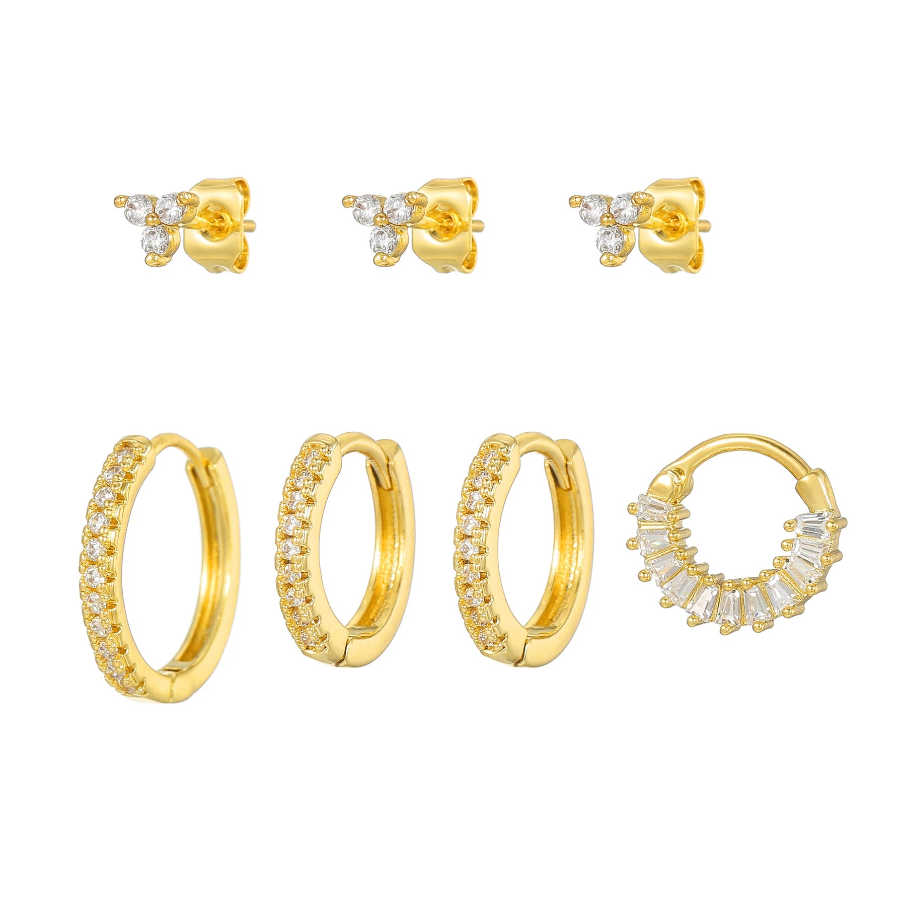 7pcs Fashion Jewelry Set Modern 5A Zircon Huggie Earrings Set 18K Gold and S925 Silver for Office Attire and Weddings