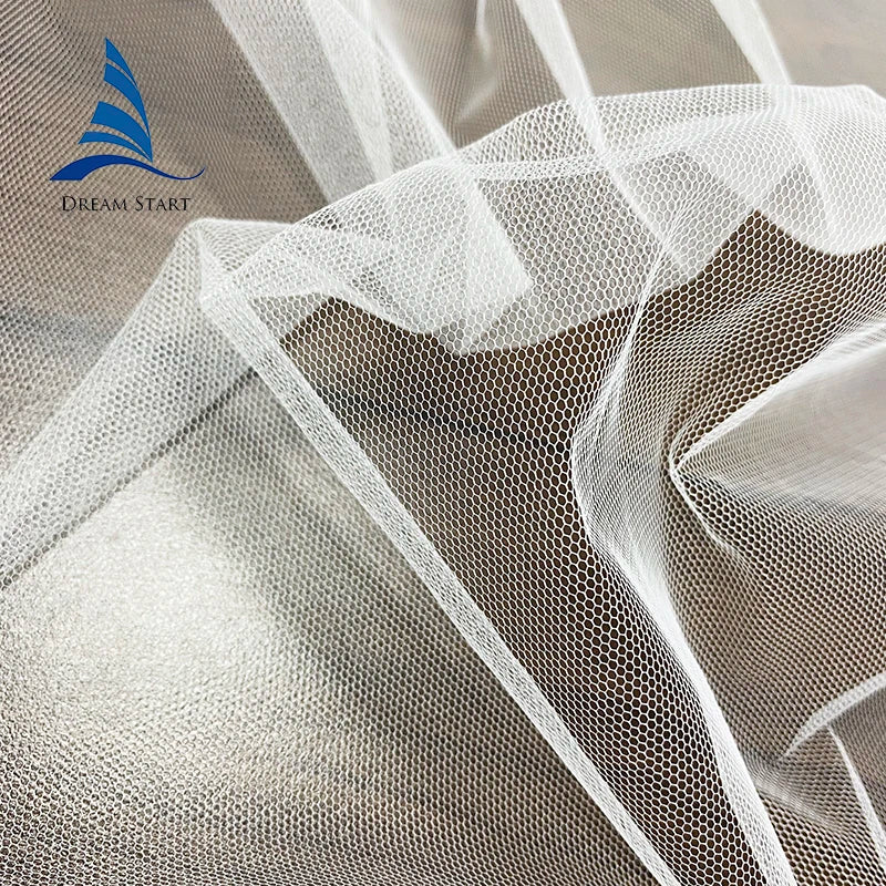High Quality Hexagon Floral Mesh Soft Tulle Fabric 63\" White in Stock Knitted Polyester Tuls From China Manufacturer