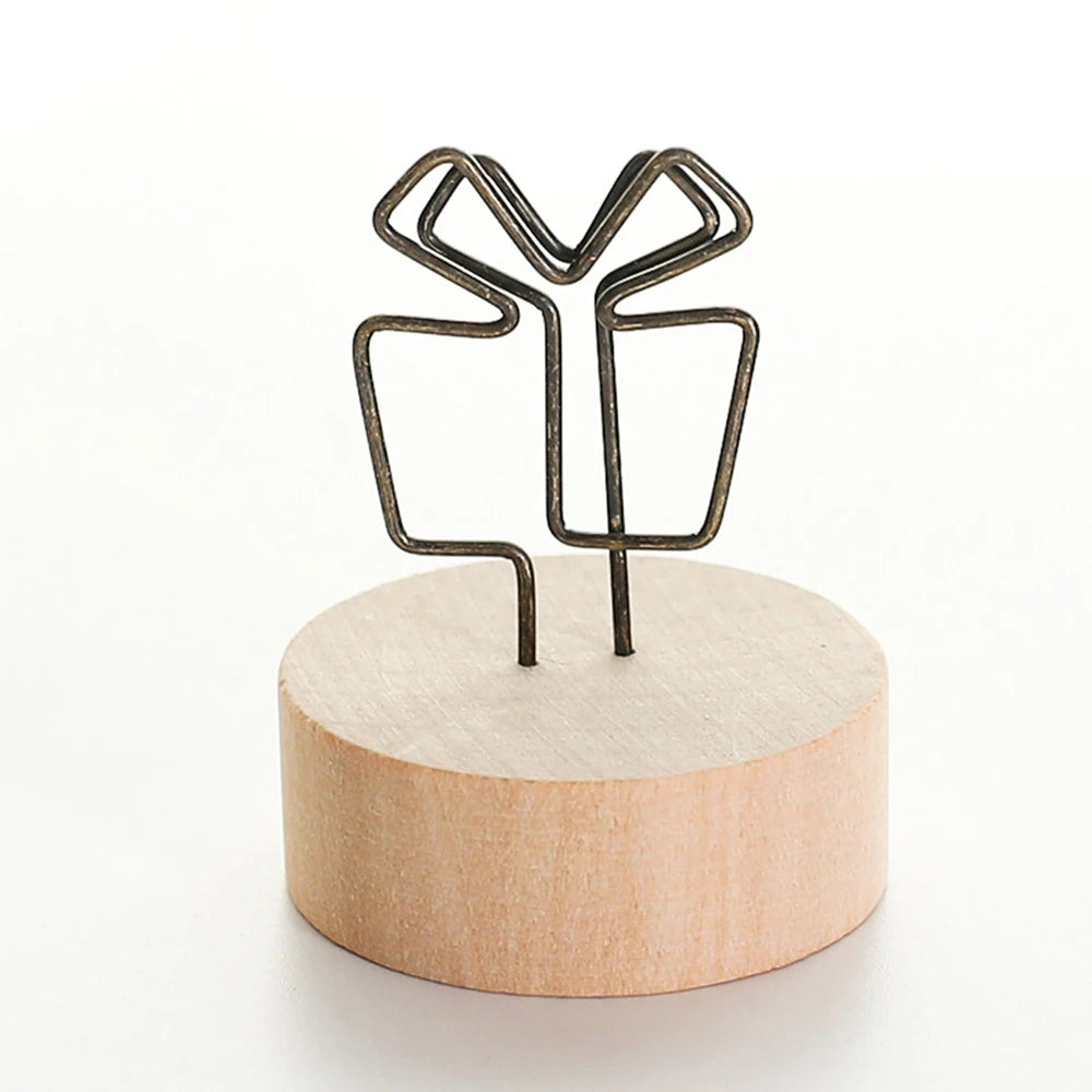 Wooden Base Memo Photo Holder Card Paper Note Clip Name Card Holder