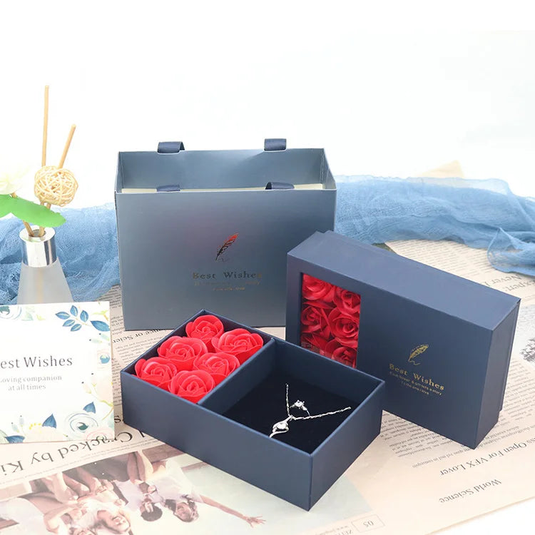 Mothers Day Gifts Box 2022 Wholesale Jewelry Box With Window Luxury Artificial Flower Valentines Day Gift Packaging for Women