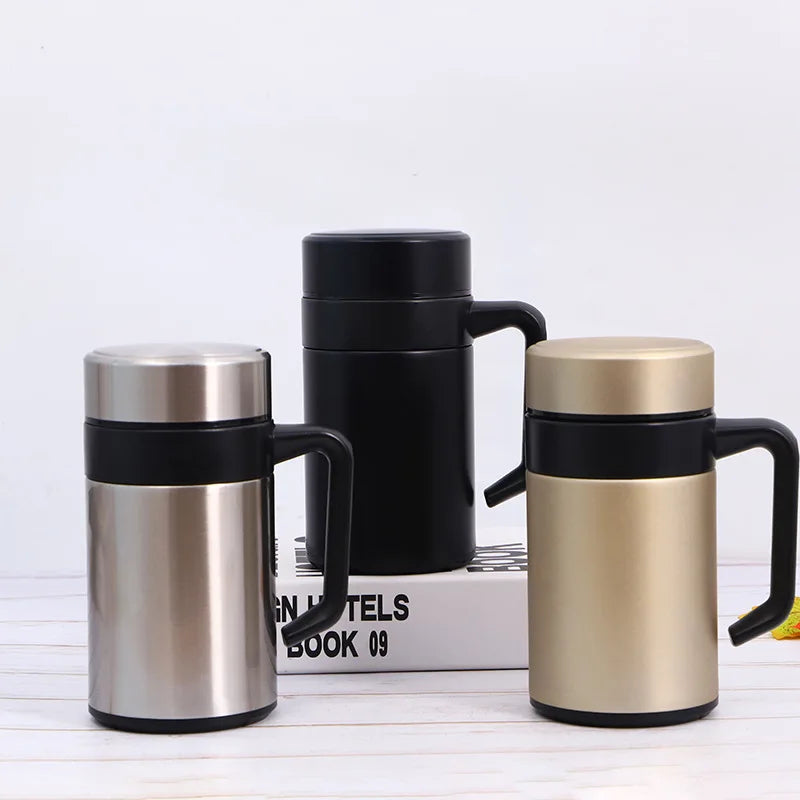 2025 New Arrival Products 400ml Double Wall Stainless Steel Portable Vacuum Flask Insulated Thermos Tea Cup with Handle for Gift