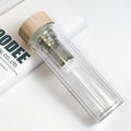 Glass Tea Infuser Double Wall Water Bottle with Bamboo Lid and Custom logo