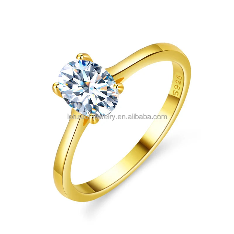 Gra Certified Real 1CT Oval Cut Moissanite Ring 925 Sterling Silver 18K Gold Wedding Diamond for Women Engagement Bride Jewelry