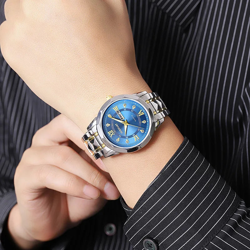 Luxury Men Quartz Watch Waterproof Date Week Luminous Wristwatch Stainless Steel Men's Watches Male Clock Sports Reloj