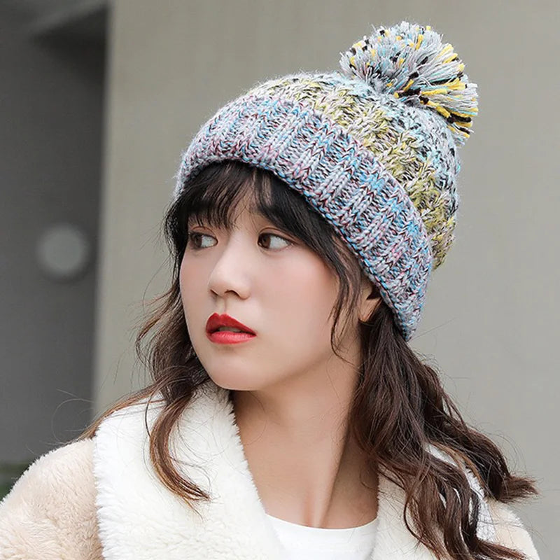 Soft Fleece Lining Knitted Hats Winter Outdoor Warm Beanie