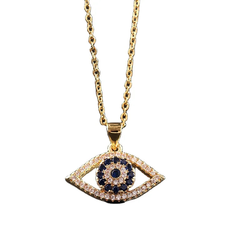 BINSHUO Custom Titanium Steel Clavicle Gold Brass Plated Evil Eye Pendant Necklace Colorful Zircon Trendy D-evil's Eye Necklace