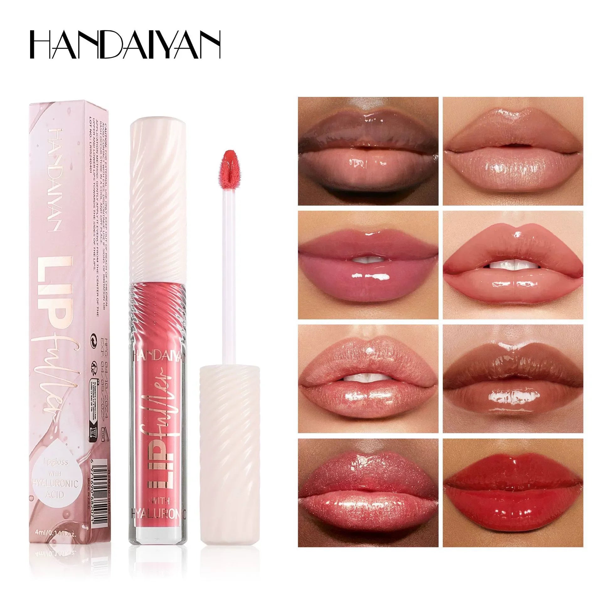 Handaiyan 8 Color Mirror Hyaluronic Acid Lip Glaze Transparent Moisturizing Fine Flash Pearlescent Lip Gloss  Lip Glaze