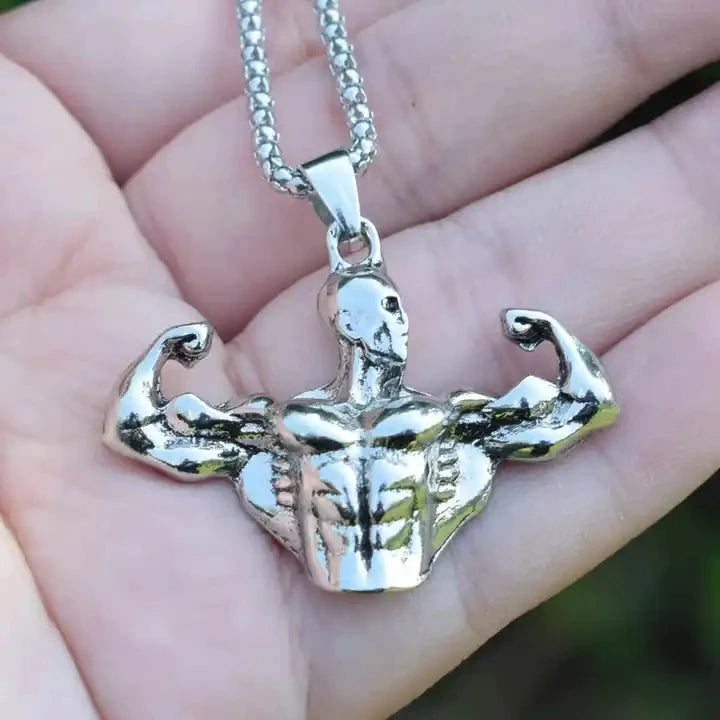 Custom Fashion Necklaces Bodybuilding Muscle Men Shape Stainless Steel Pendant Necklace