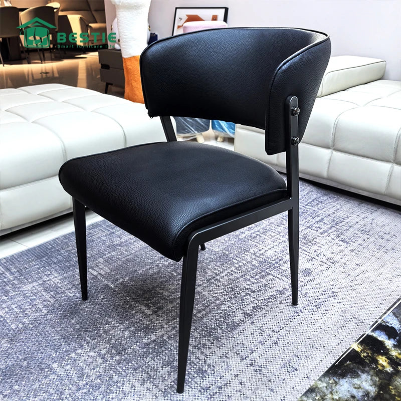 BST Modern Luxury Dinning Chair Legs Metal Black Leather Backrest Upholstered Dining Chair for Hotel Banquet Restaurant Kitchen