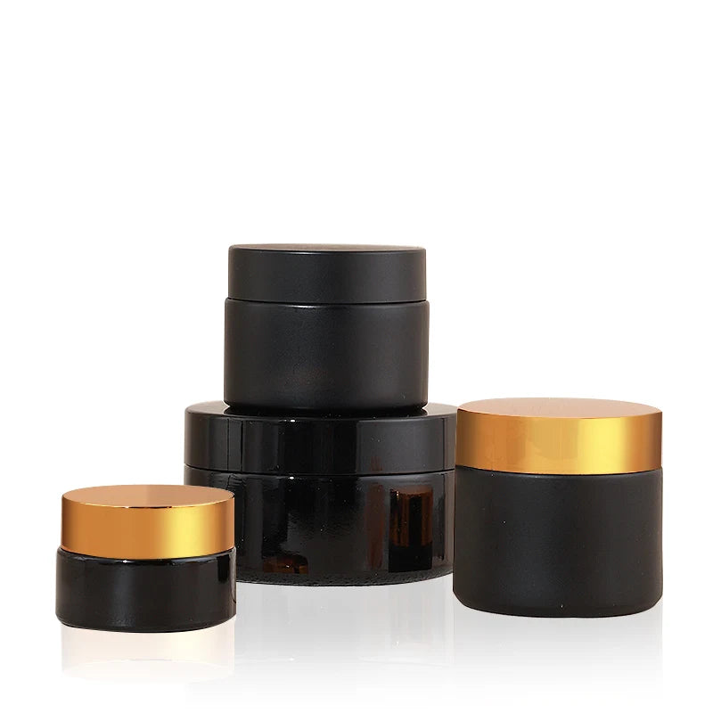Factory Price Empty Black Body Cream Cosmetic Jars Face Cream Glass Jar with Shiny Gold Lid