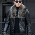 Custom Men's Winter Leather Jacket Fashion Black Sheep Genuine Varsity with Stand Fox Collar Handmade in Pakistan