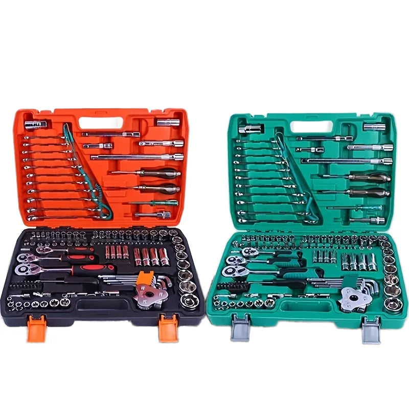 121-Piece General Household Hand Tool Kit CR-V Steel Wrenches Hard Plastic Tape Toolbox OEM Customization Auto Repair Tool Set