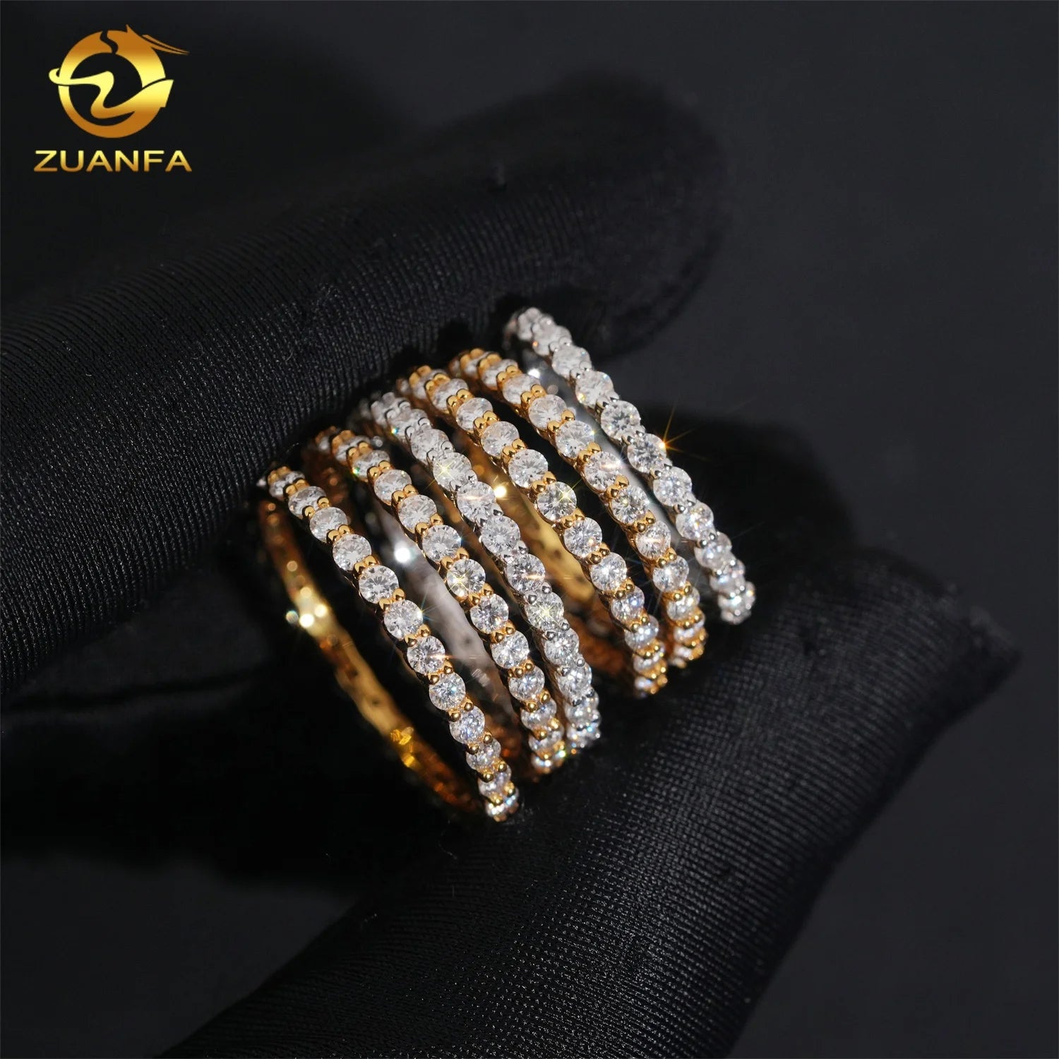 Fashion Jewelry 2mm 1 Row Moissanite Diamond Rings Eternity 925 Silver Hoop Women Men Moissanite Ring Pass Diamond Tester
