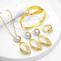 Wholesale 4pcs Set 18K Gold Plated Stainless Steel Jewelry Fashion Earrings Necklace Bracelet Ring for Women Plastic Pearl Style