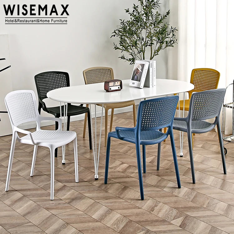 WISEMAX FURNITURE Minimalist Dining Room Furniture Curve Backrest Plastic Chair Thicken PP Stackable Dining Chair with Armrest