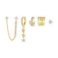 6Pcs Chic Multi-Piercing Tassel Earrings with Shiny Zircon Stones Stylish Jewelry Set