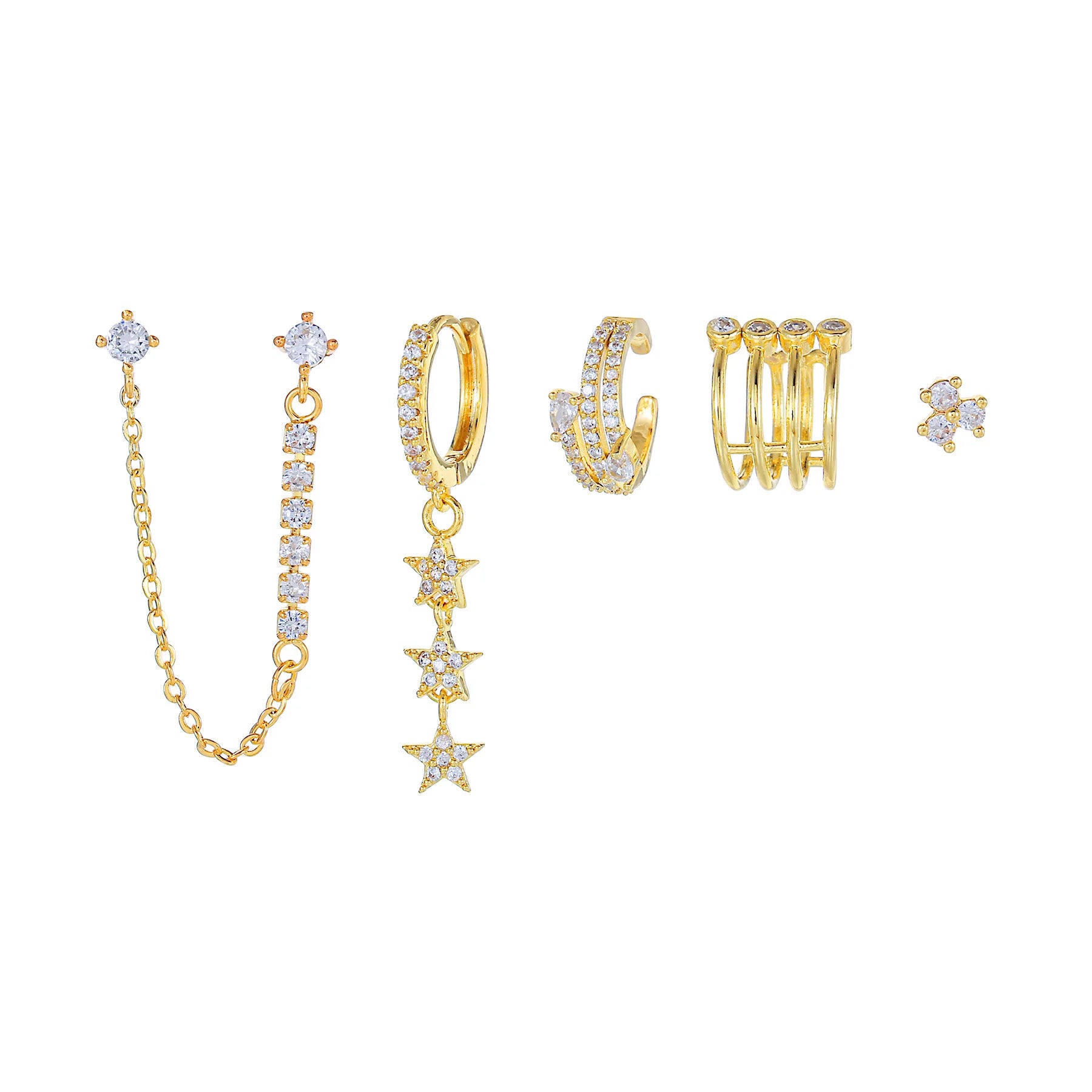6Pcs Chic Multi-Piercing Tassel Earrings with Shiny Zircon Stones Stylish Jewelry Set