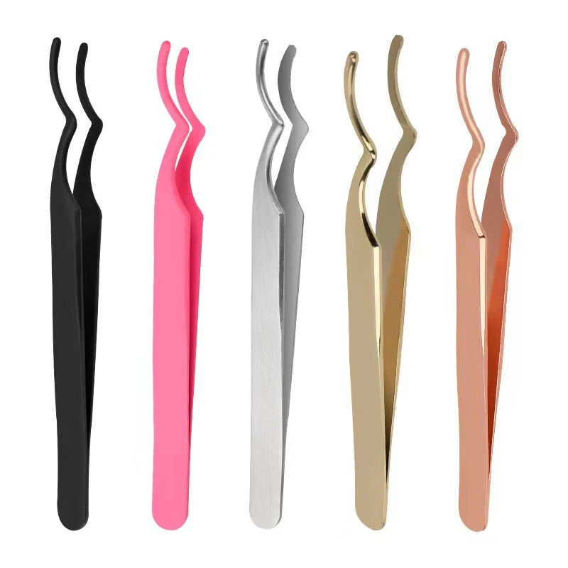 Wholesale Electroplated Stainless Steel Eyelash Tweezers Volume Tweezers Anti-Static 10MM Diy Logo Rounded Eyelash Extension
