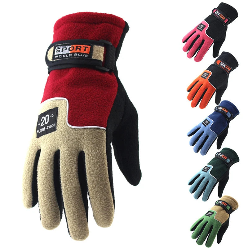 Unisex Winter Thermal Breathable Lightweight Full Finger Cycling Ski Gloves Fleece Material
