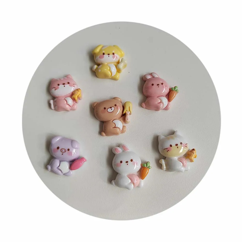 Cute Cartoon Animals Resin Flatback Cabochons Lovely Mini Cat Rabbit Pig Dog Bear Embellishments for Phone Case DIY Supplies