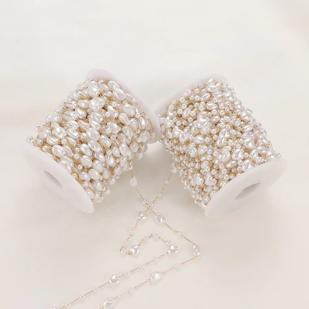 Stainless Steel Heart Oval Beads Artificial Pearl Chains for DIT Jewelry Making Necklace Bracelet Accessories