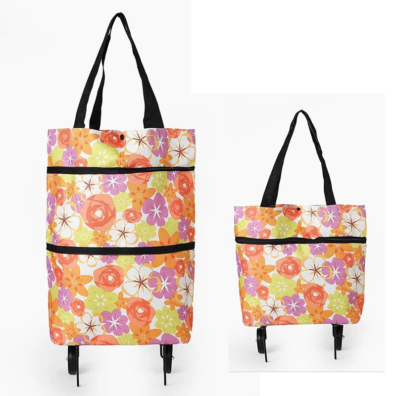 Custom Logo Folding Shopping Bag With Wheels Market Foldable Shopping Trolley Bag with Wheels