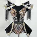 Sparkly Singer Ballroom Dance Women's Crystals Bodysuit for Stage Performance