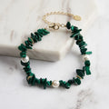 RINNTIN GMB59 Real Malachite Natural Crystal Gemstone Irregular Beaded Bracelets 14K Gold Plated Handmade Jewelry