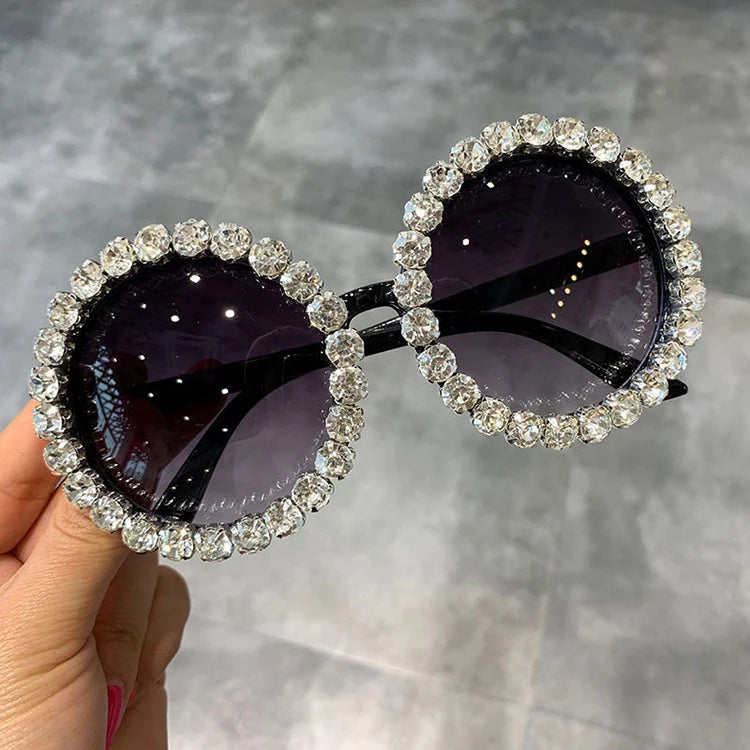Latest Fashion Round Trend Custom Shades Sun Glasses Rhinestone Big Diamond Crystal Sunglasses Women