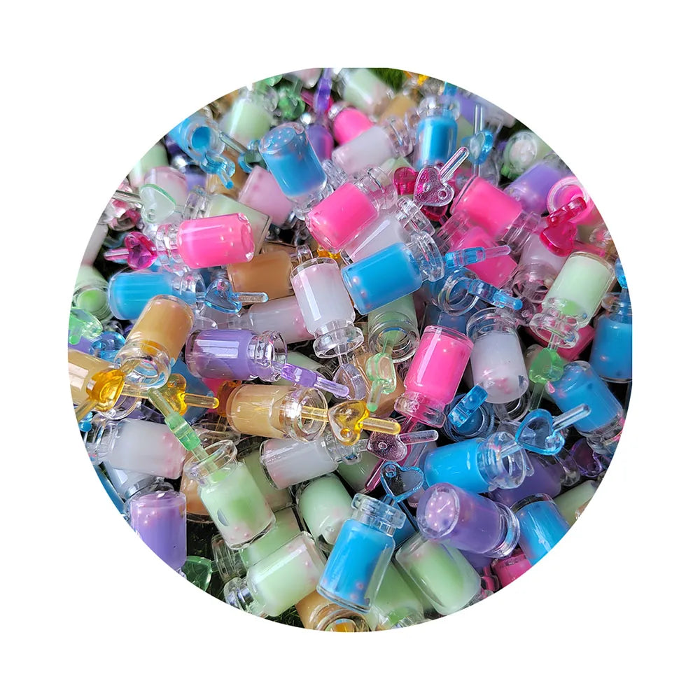 100PCS Luminous Resin Kawaii Colorful Mini Drink Cup Bottle Scrapbook 3D Figurine Accessories DIY Home Decor Crafts