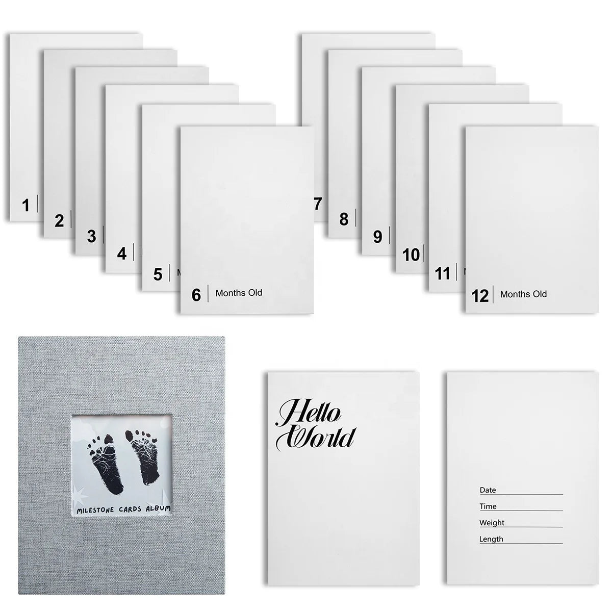 15 PCS Inkless Hand Footprint Kit Album Month Ink Pad Milestone Book Keepsake Newborn Baby Casting Kit Family Handprint Kit