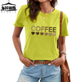 Women's 140 Gsm Cotton T-Shirt Fashion Casual Style O-Neck with Heart Coffee Letter Logo Graphic Print Breathable Short Sleeve