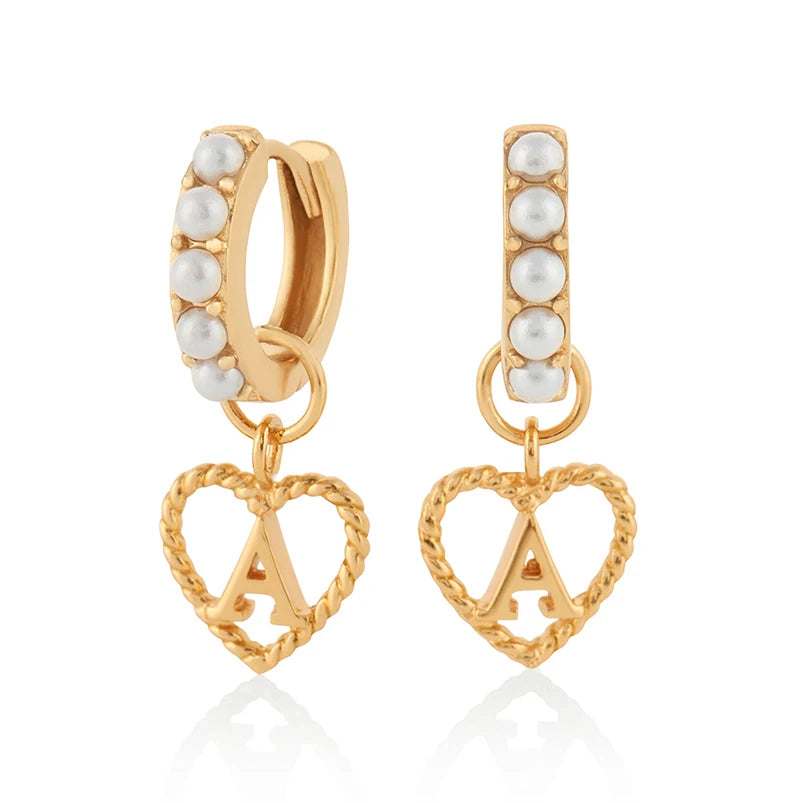 Gemnel Personalisation Sterling Silver Letter E J a L Aux Tiny Pearl Heart Initial Huggie Earrings