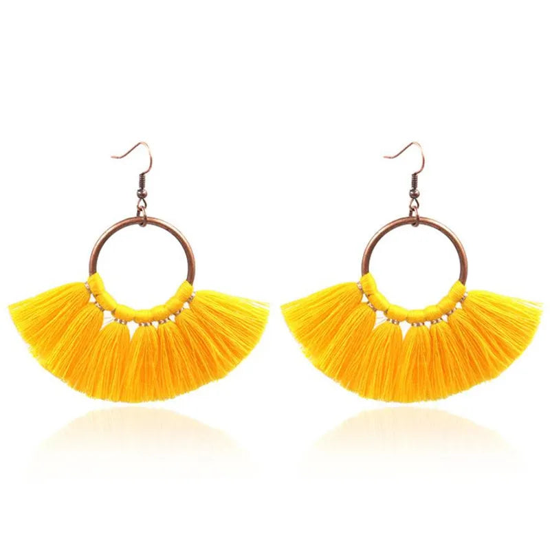 Fashion Handmade Velvet Cotton Rope Small Hoop Earring Bohemian Tassl  Earring